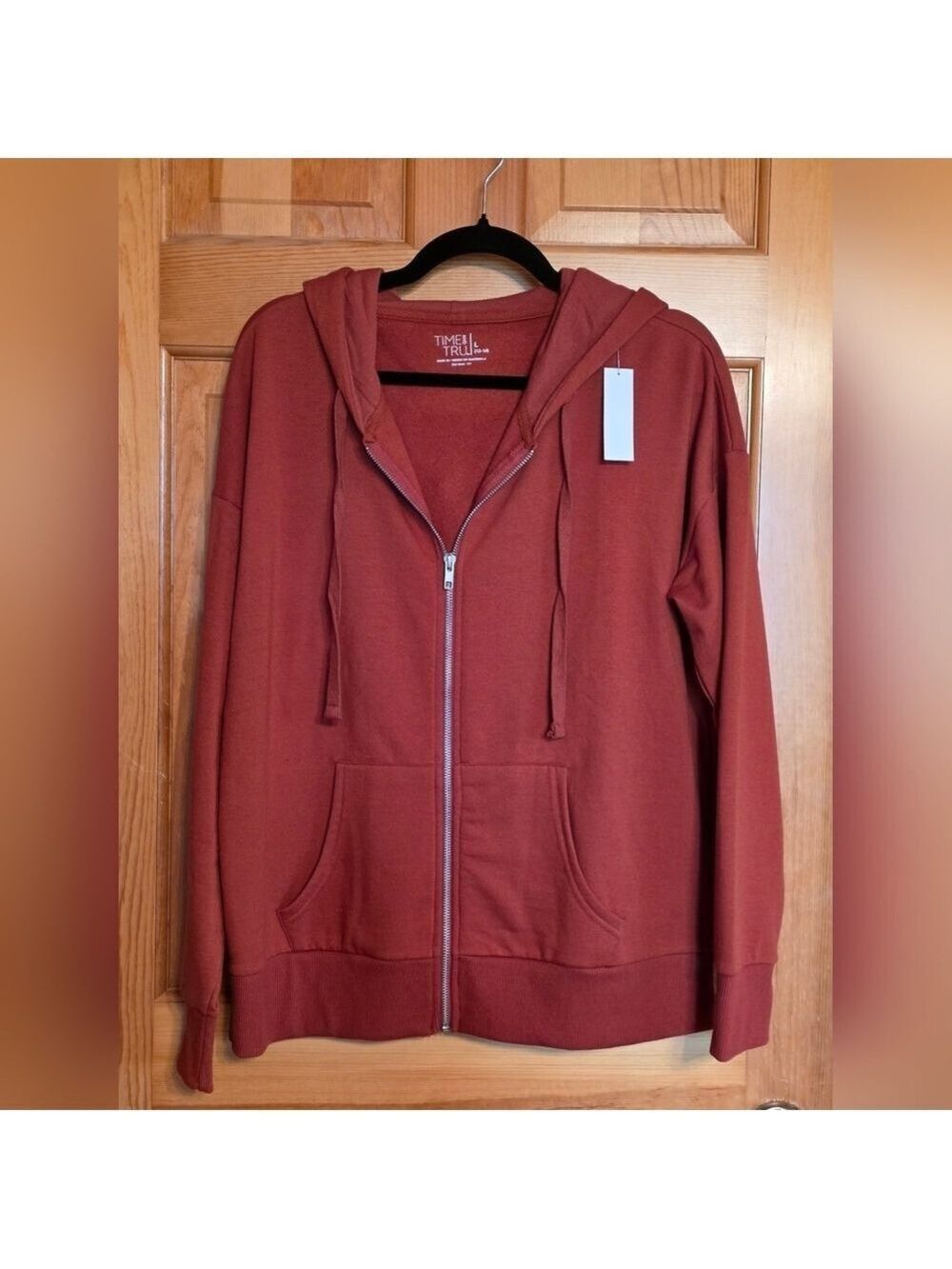 Time and Tru Rust Red Full Zip Hooded Sweatshirt